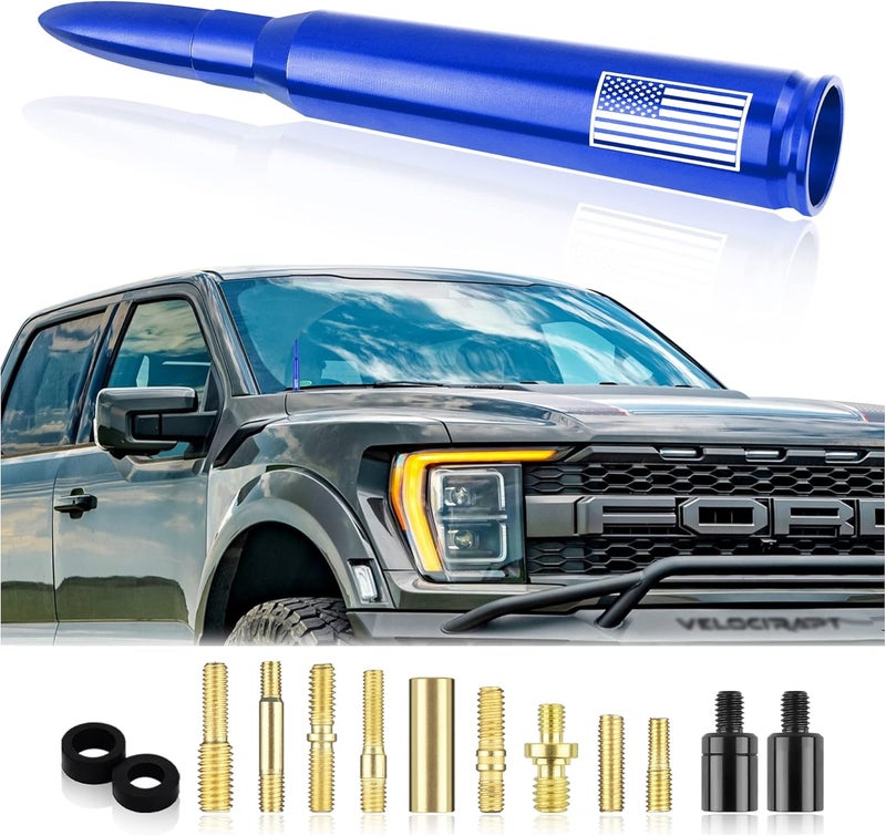 Junecarp New Upgrade American Flag Car Bullet Antenna,Truck Exterior Accessories Antenna Toppers Compatible with GMC,Chevy Silverado,Dodge,Ford,Jeep Antenna Replacement (Premium Blue - U.S. Flag) - Image 1